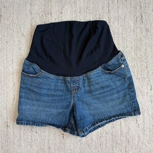 Isabel Maternity Denim Shorts Size 6 Full Panel Blue Jean Shorts Medium Wash